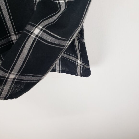 Talbots Irish Linen Blend Button Up Shirt Black White Plaid 3/4 Sleeve Size 14W - Picture 6 of 7